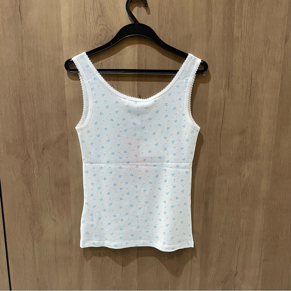 Miu Miu White Tank Top with Light Blue Micro Print - Picture 6 of 6